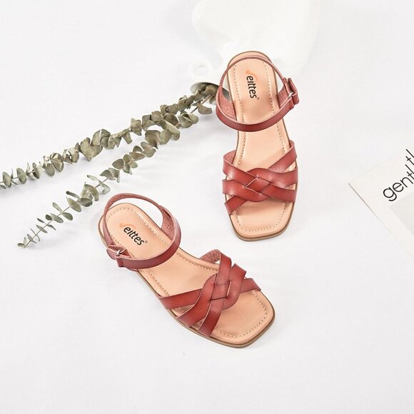 Women's Dark Red Flat Slide Sandals Casual Simple Strappy Slip On Shoes - Picture 4 of 6